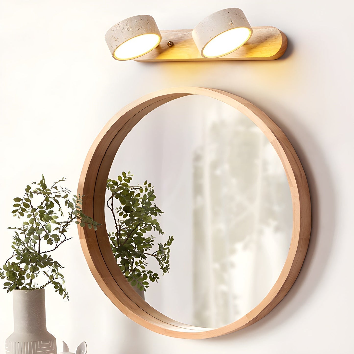 Wandleuchte Travertin Holz | LED | Warmweiß | Modern