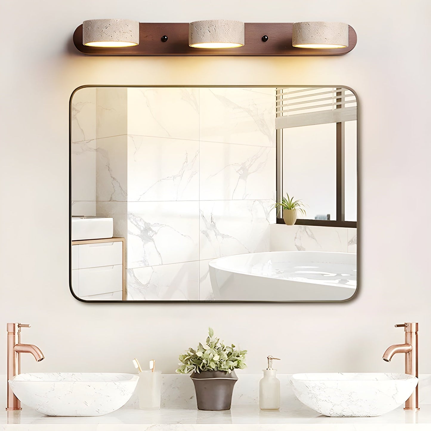 Wandleuchte Travertin Holz | LED | Warmweiß | Modern