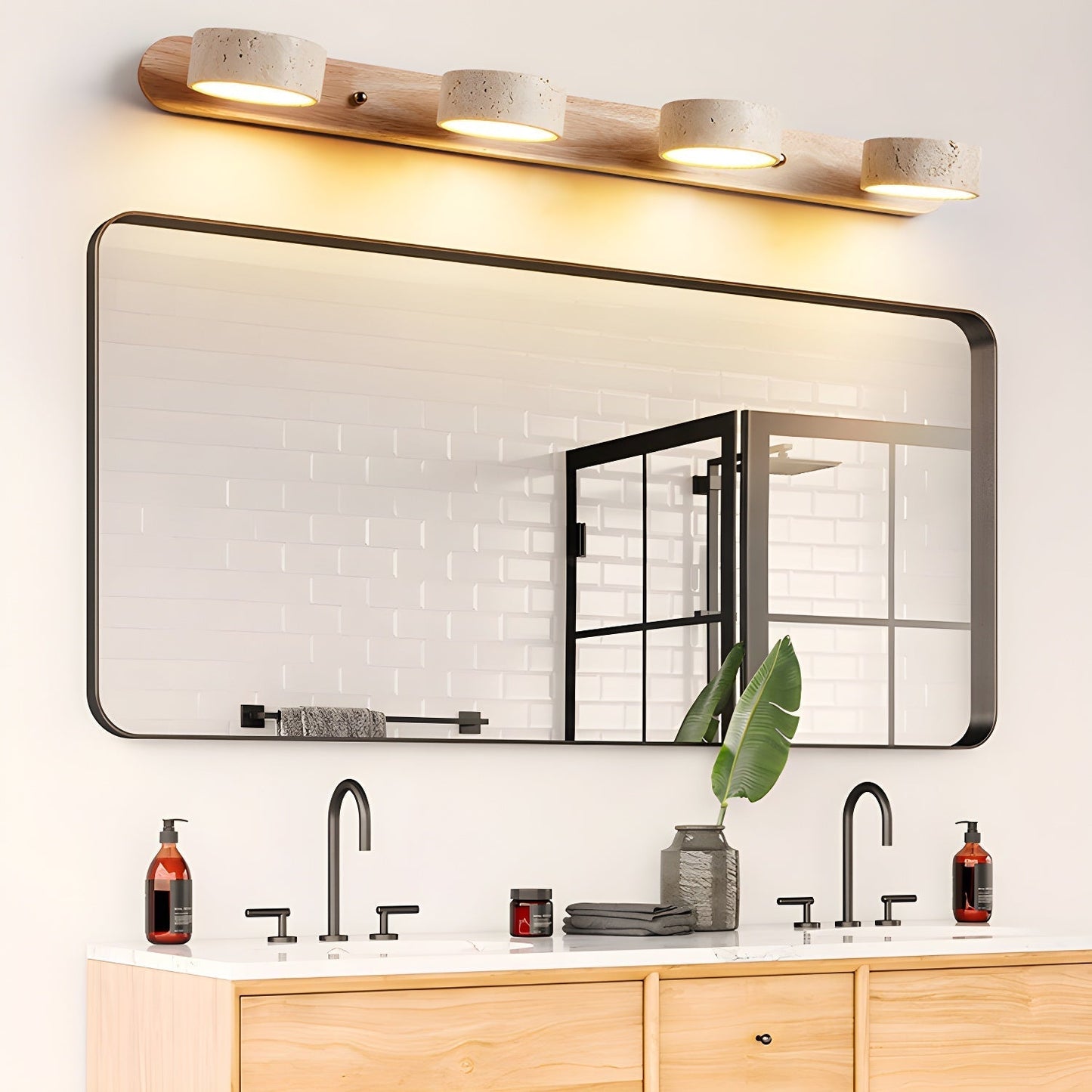 Wandleuchte Travertin Holz | LED | Warmweiß | Modern