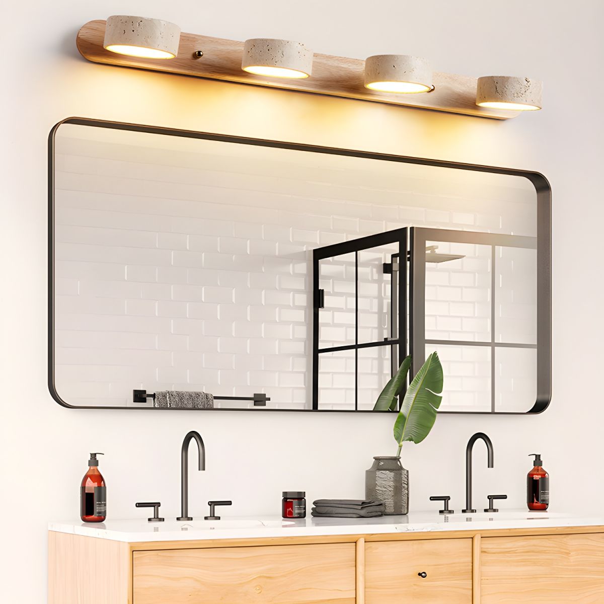 Wandleuchte Travertin Holz | LED | Warmweiß | Modern