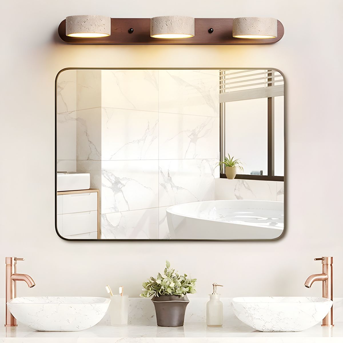 Wandleuchte Travertin Holz | LED | Warmweiß | Modern