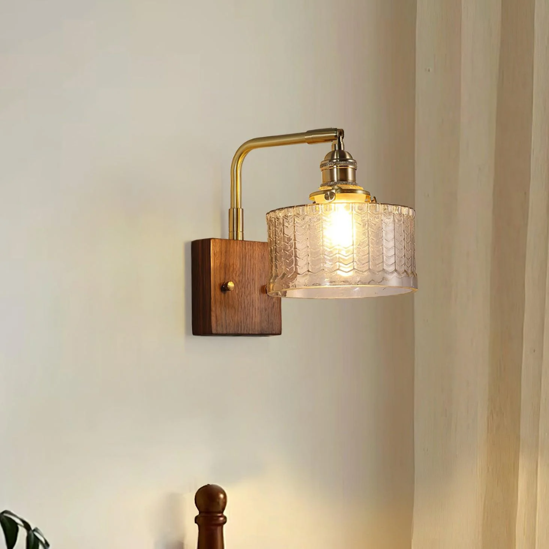 Wandleuchte | Holz & Messing | E27 Fassung | Wohnzimmer & Flur