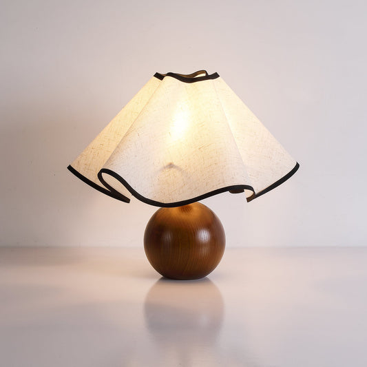 Tischlampe Stoff Wellenform | Holz | E27 | Warmes Licht
