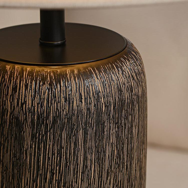 Stehlampe Vintage Holz-Look | Stoffschirm | E26/E27 LED | Rustikales Design