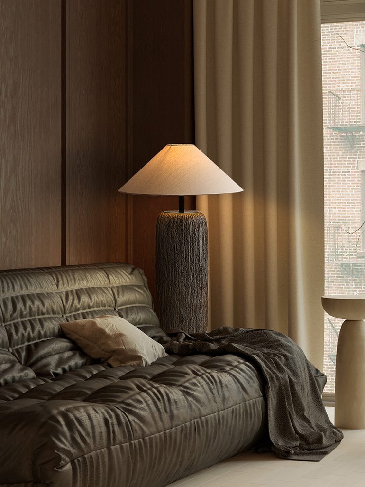 Stehlampe Vintage Holz-Look | Stoffschirm | E26/E27 LED | Rustikales Design