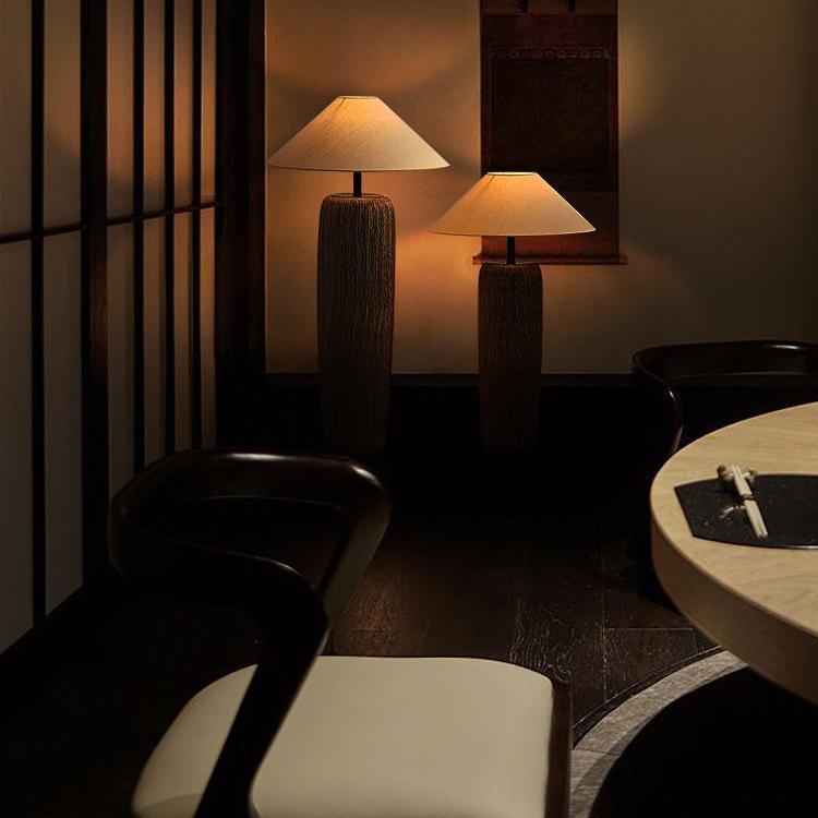 Stehlampe Vintage Holz-Look | Stoffschirm | E26/E27 LED | Rustikales Design