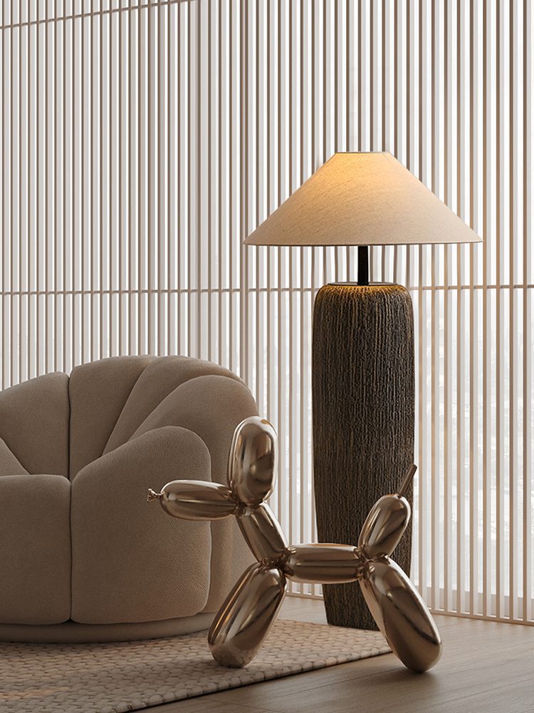 Stehlampe Vintage Holz-Look | Stoffschirm | E26/E27 LED | Rustikales Design