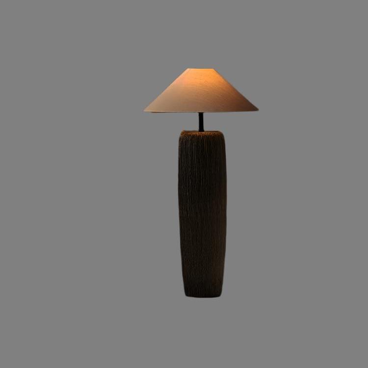 Stehlampe Vintage Holz-Look | Stoffschirm | E26/E27 LED | Rustikales Design