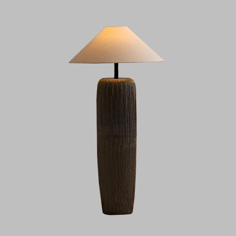 Stehlampe Vintage Holz-Look | Stoffschirm | E26/E27 LED | Rustikales Design