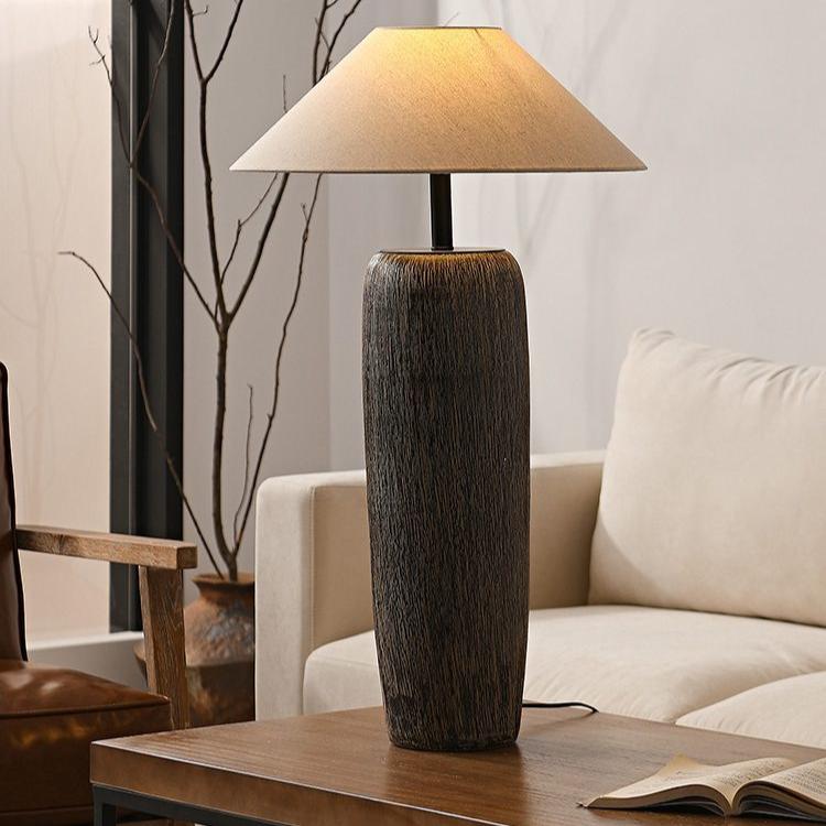Stehlampe Vintage Holz-Look | Stoffschirm | E26/E27 LED | Rustikales Design