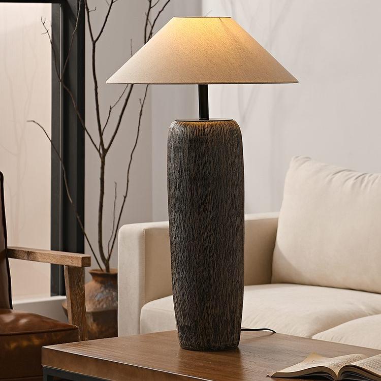 Stehlampe Vintage Holz-Look | Stoffschirm | E26/E27 LED | Rustikales Design