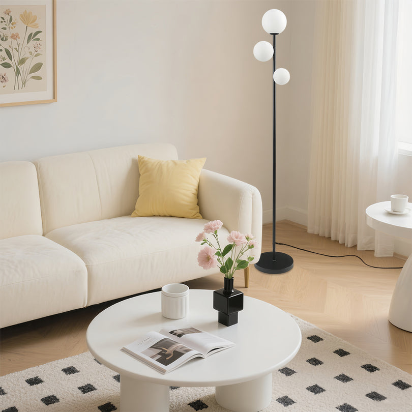 LED-Stehleuchte | Designer-Innenbeleuchtung | Opalglas & Travertin-Akzent