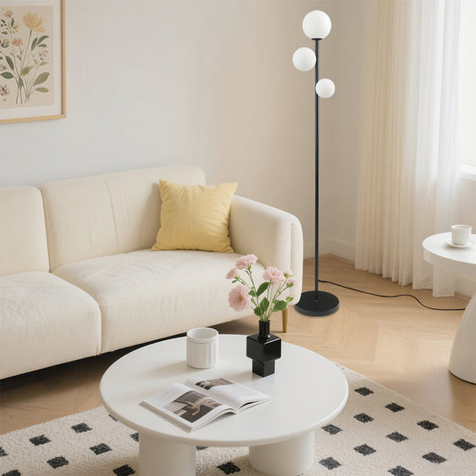 LED-Stehleuchte | Designer-Innenbeleuchtung | Opalglas & Travertin-Akzent