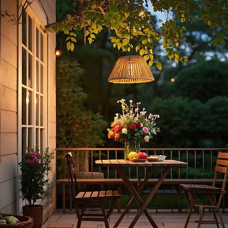 Solar-Hängelaterne Rattanoptik | LED Warmweiß | USB & Solar | IP44