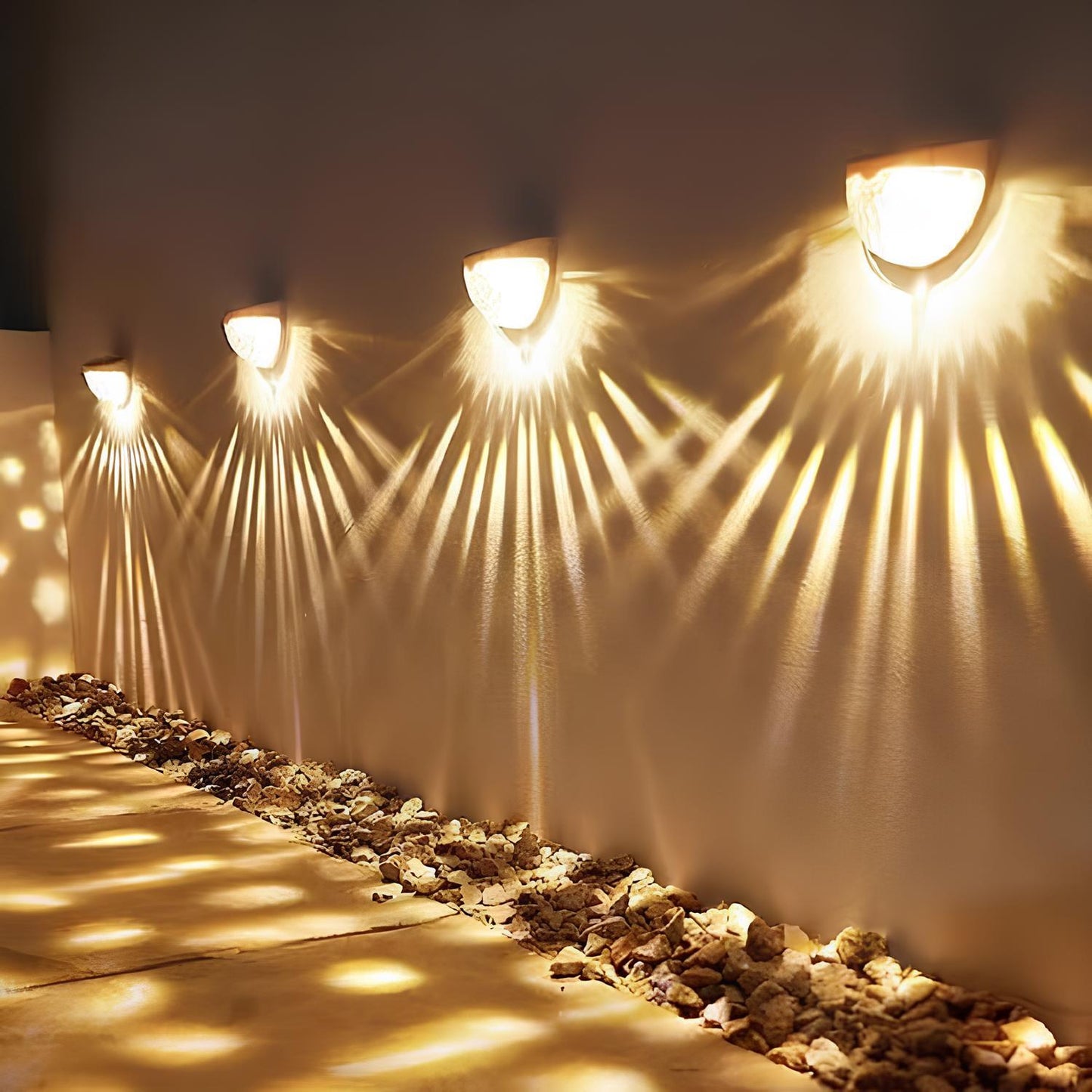 Solar-Wandleuchte Rund | LED Musterlicht | IP Outdoor | Garten & Terrasse