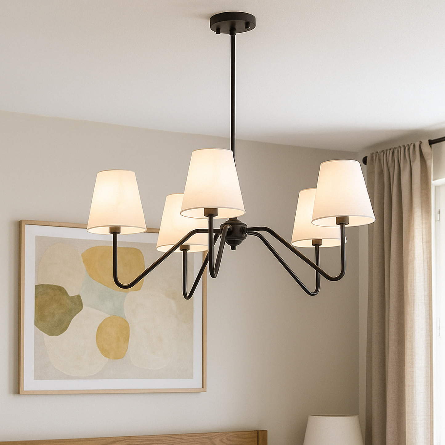 Seiden-Kronleuchter Schlafzimmer | E14 LED | Diffuses Warmlicht | Elegantes Design