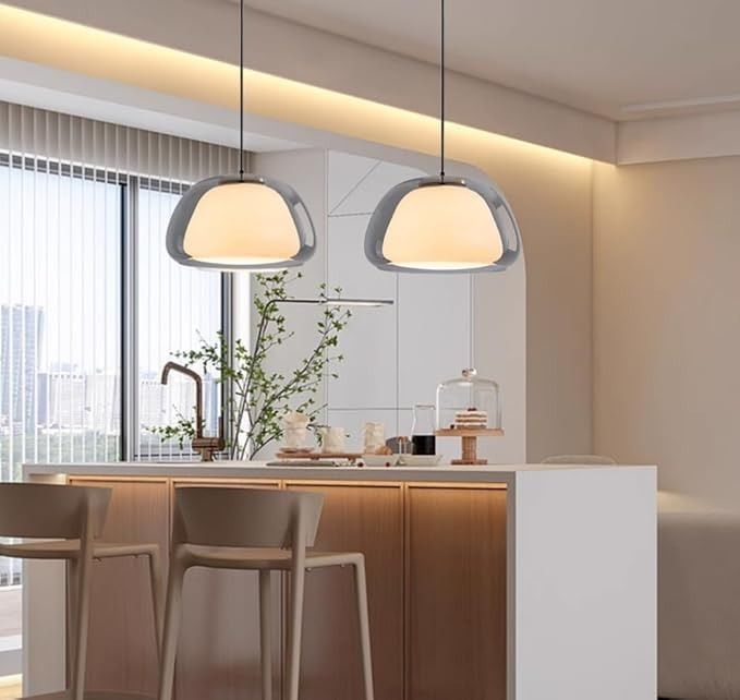Pendelleuchte | Modernes Milchglas-Design | Höhenverstellbar | E27 Deckenbeleuchtung
