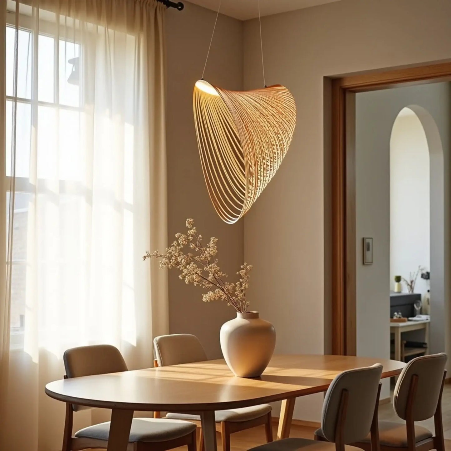 Pendelleuchte | Holz-Design | Warmweißes & Dimmbares Licht | Wohnzimmer & Esszimmer