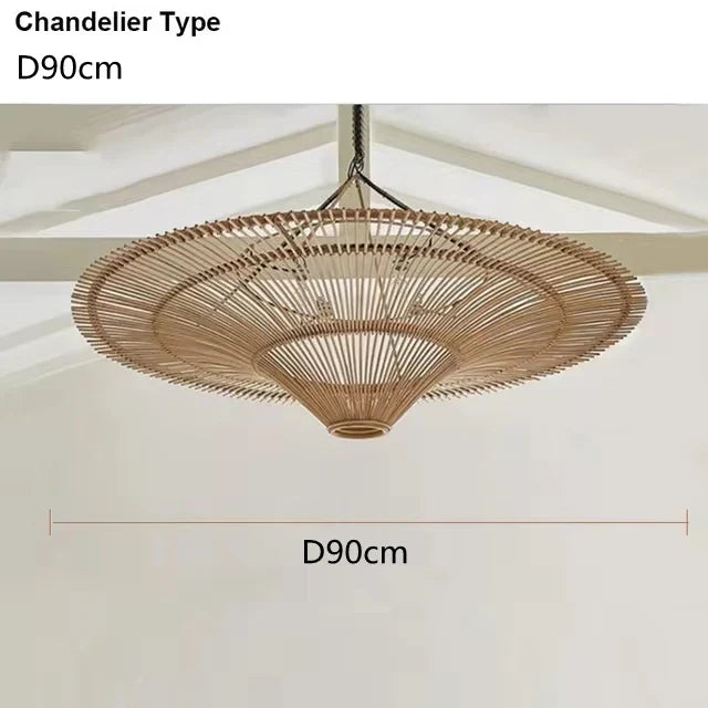 Rattan-Pendelleuchte | UFO-Form | Höhenverstellbar | Wohnzimmer & Esszimmer