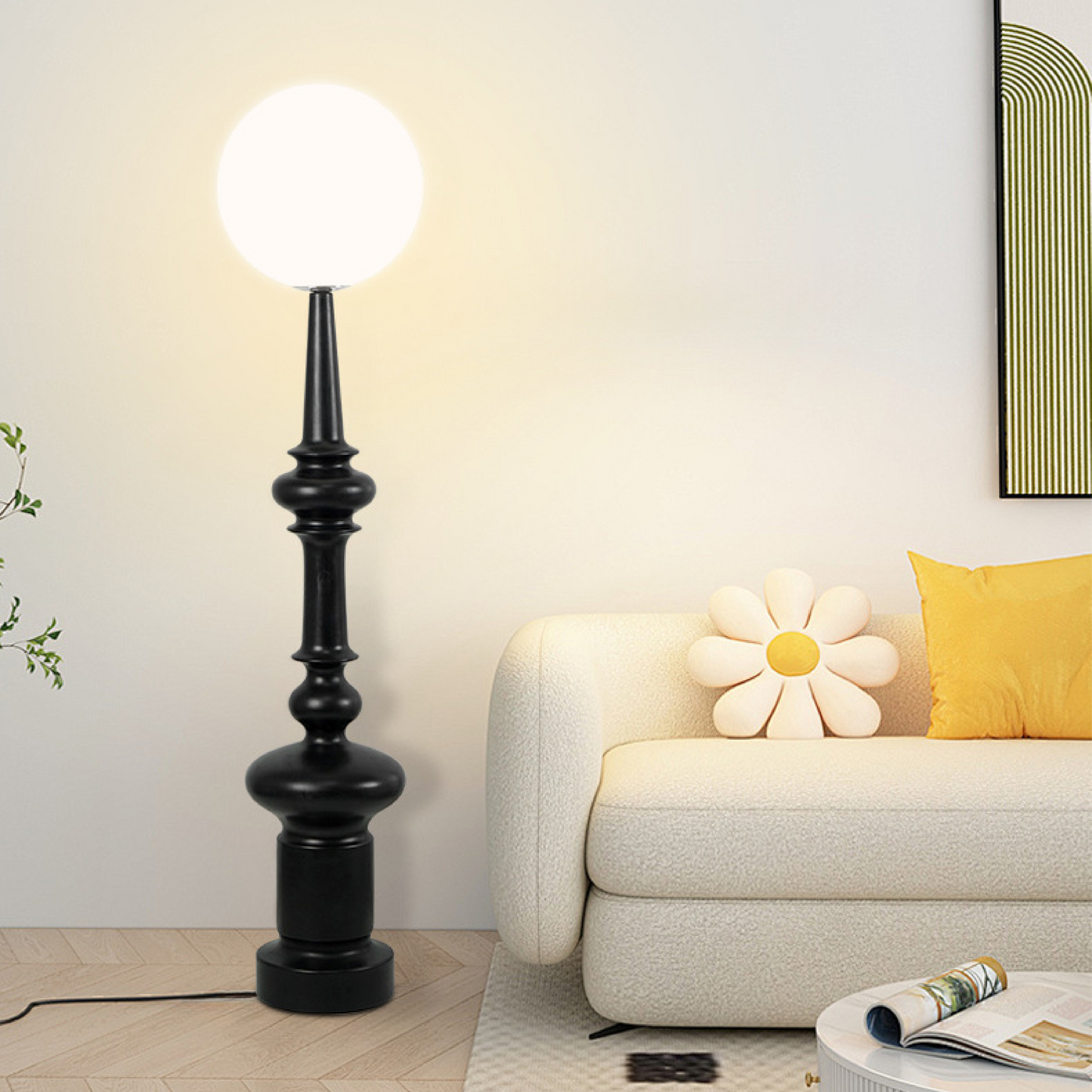 Stehlampe Kugel Schwarz | E27 | Glas Metall | Modern