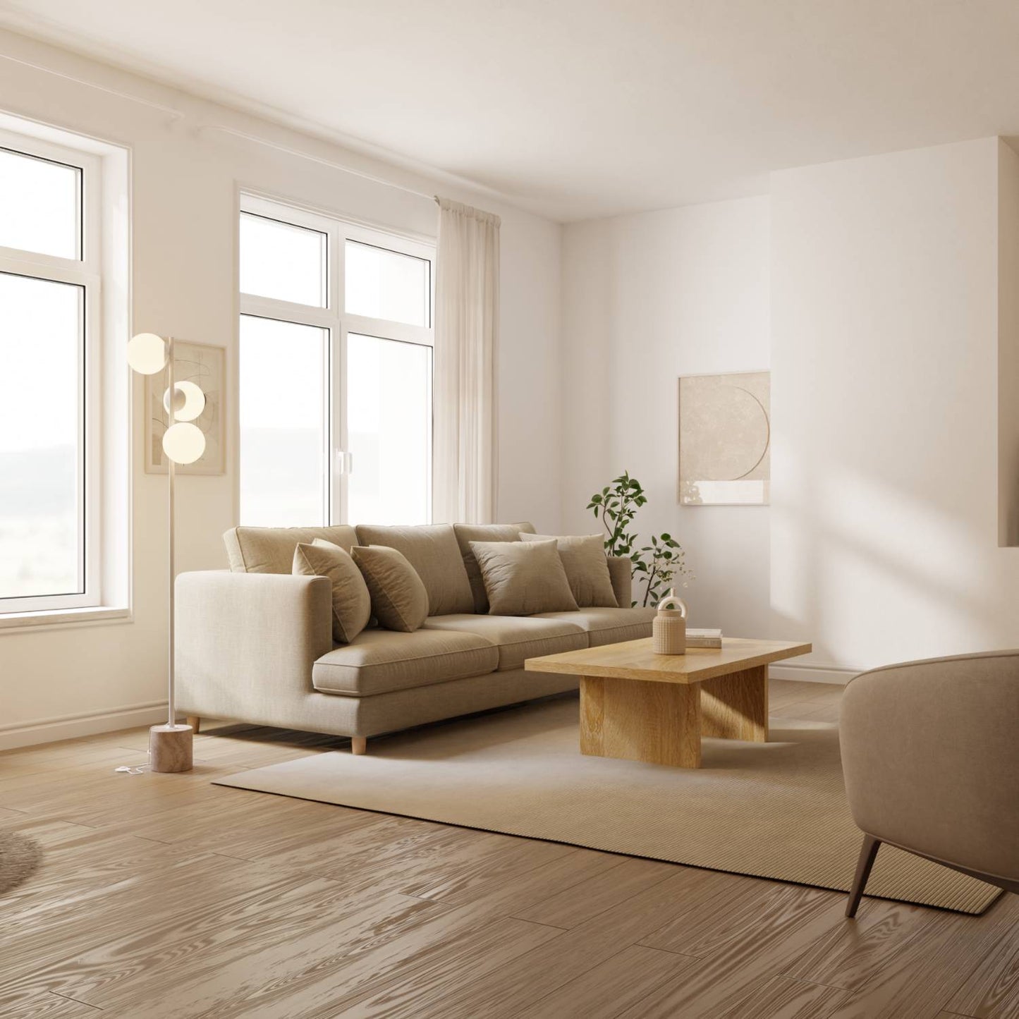 LED-Stehleuchte | Designer-Innenbeleuchtung | Opalglas & Travertin-Akzent