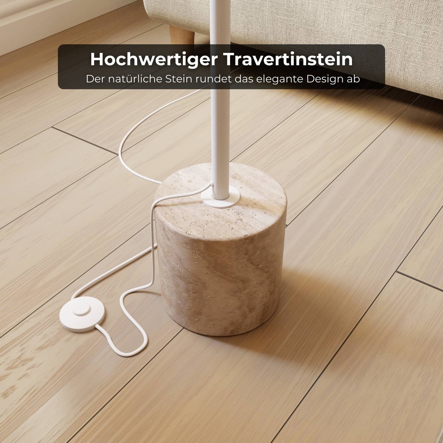 LED-Stehleuchte | Designer-Innenbeleuchtung | Opalglas & Travertin-Akzent