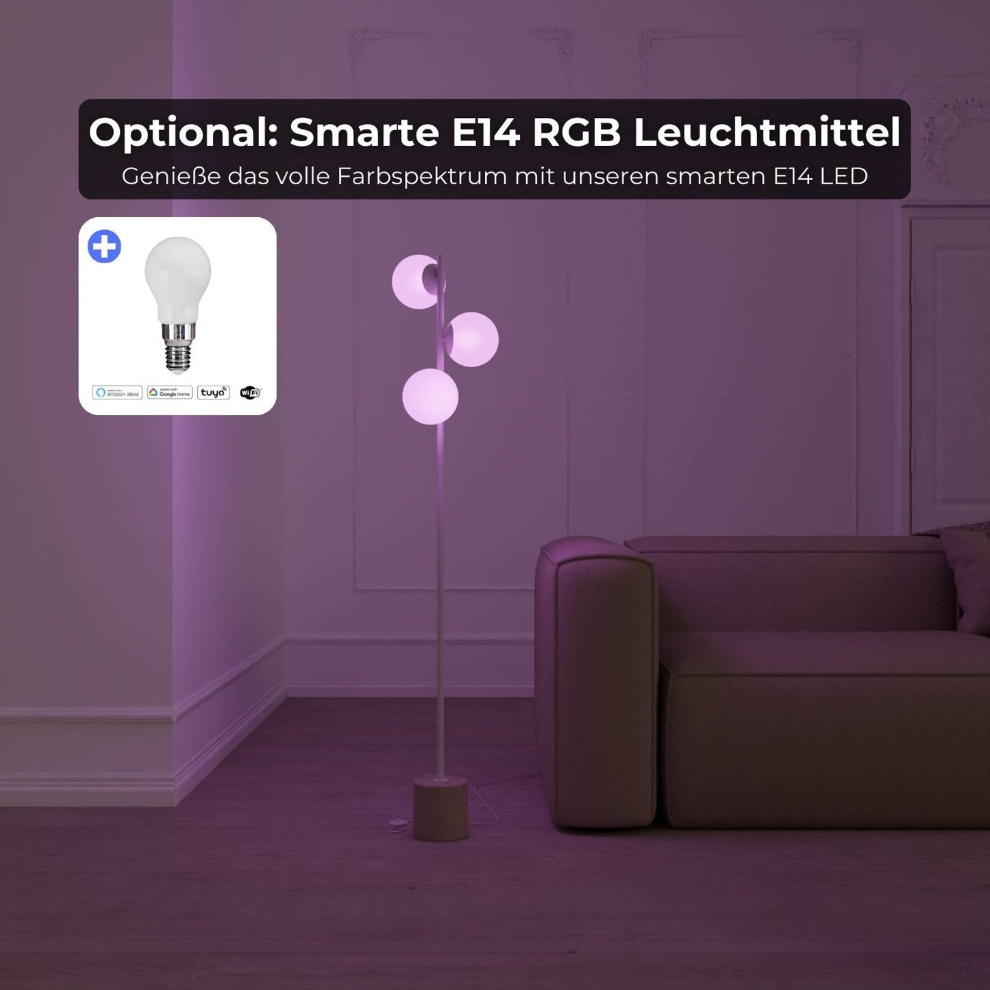 LED-Stehleuchte | Designer-Innenbeleuchtung | Opalglas & Travertin-Akzent