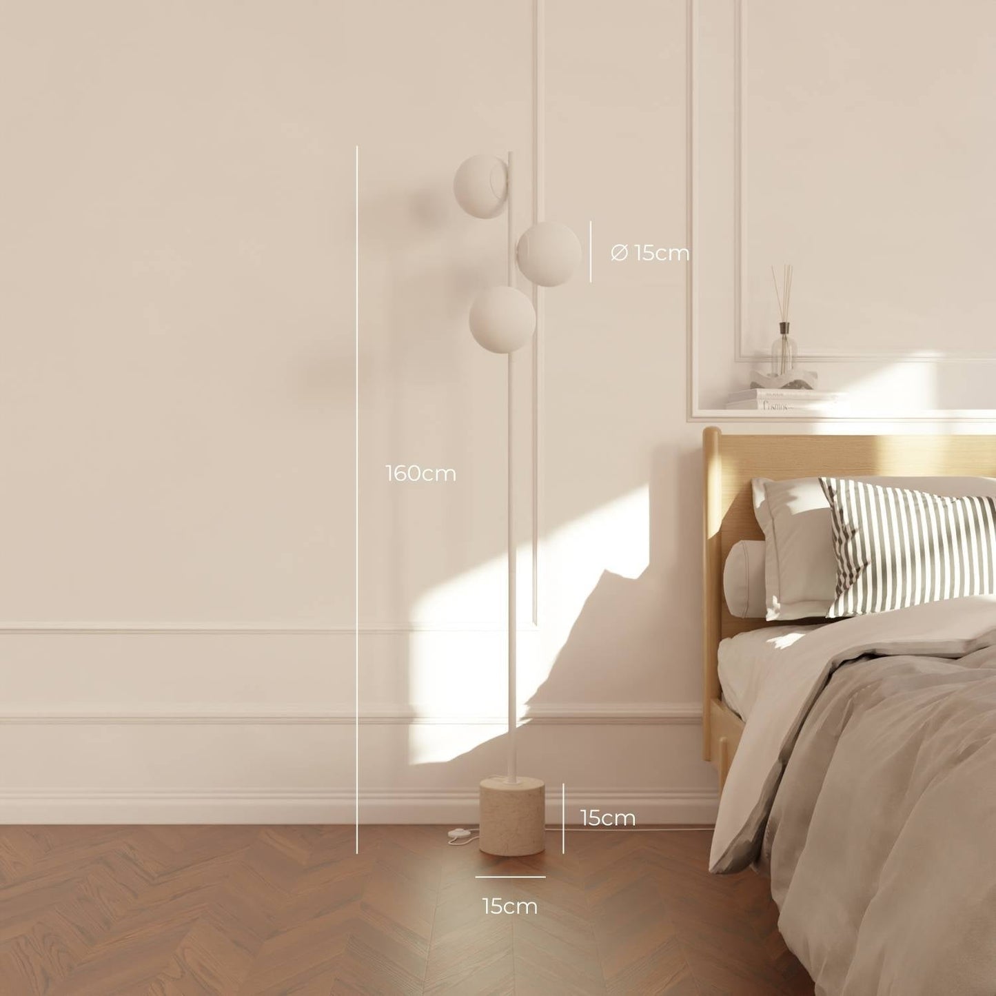 LED-Stehleuchte | Designer-Innenbeleuchtung | Opalglas & Travertin-Akzent