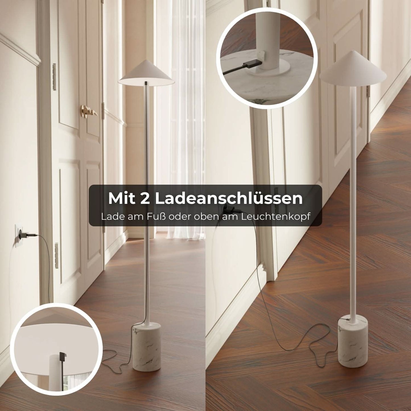 Akku-LED-Stehleuchte | Kabellos | Dimmbar | IP54 Schutz