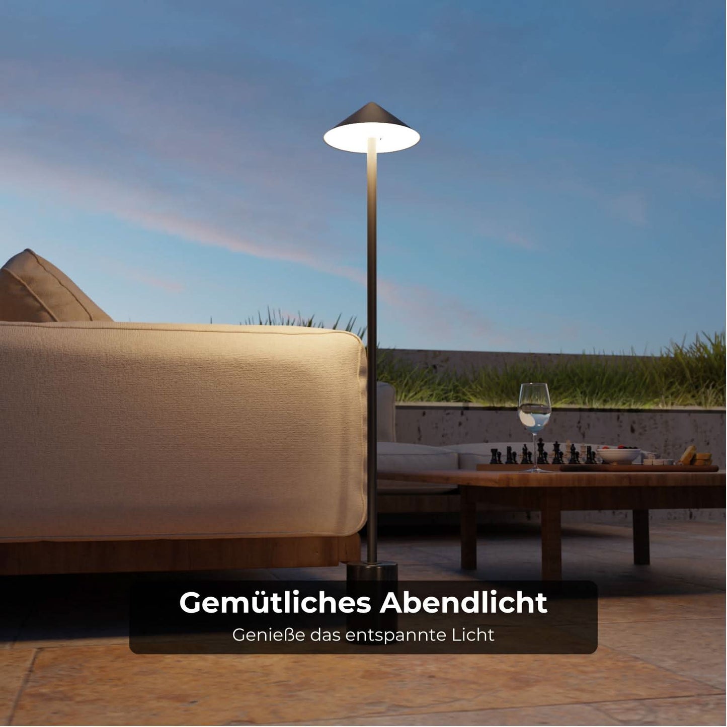 Akku-LED-Stehleuchte | Kabellos | Dimmbar | IP54 Schutz