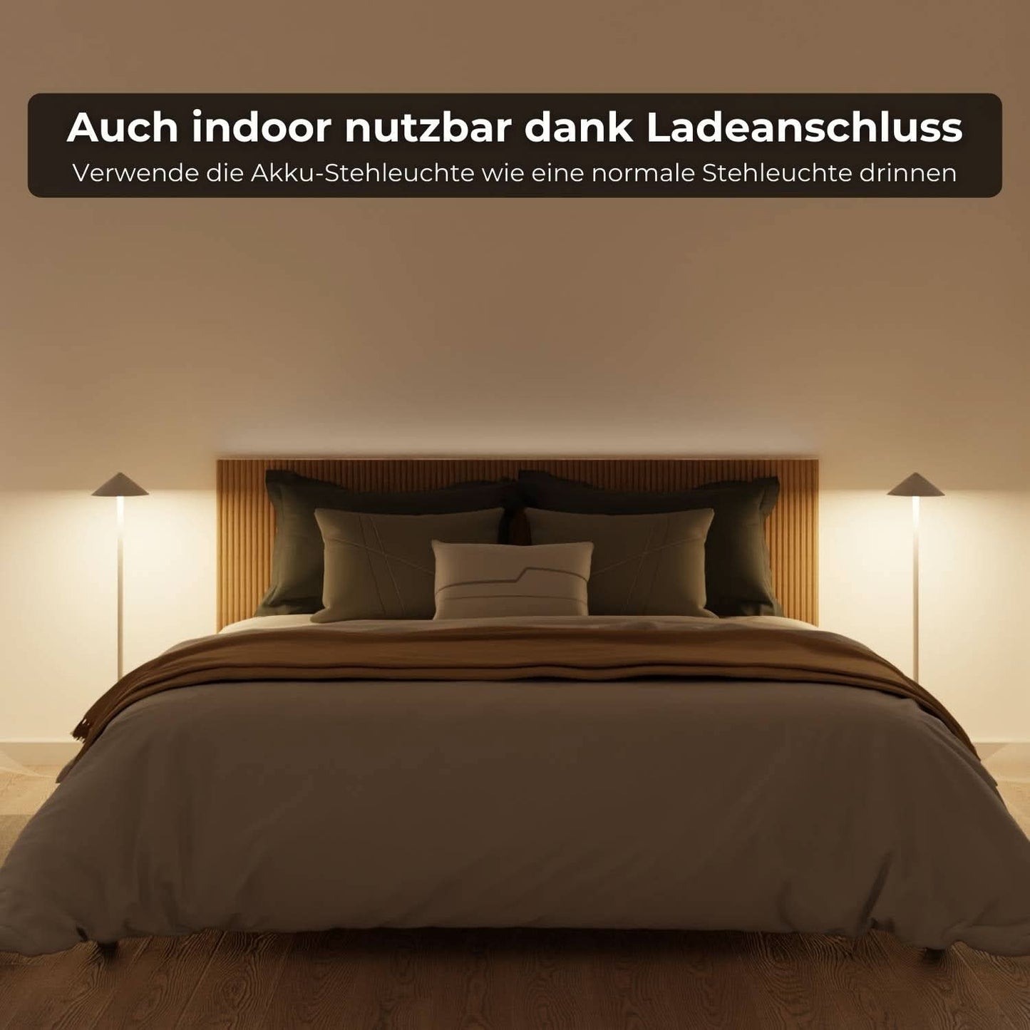 Akku-LED-Stehleuchte | Kabellos | Dimmbar | IP54 Schutz