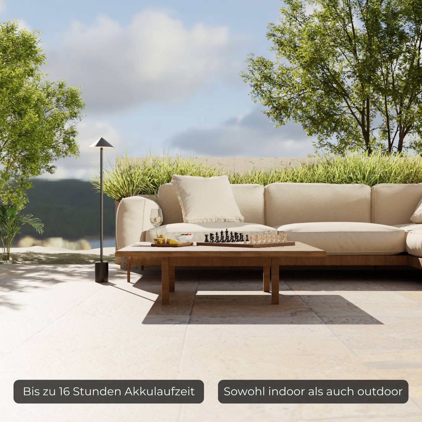 Akku-LED-Stehleuchte | Kabellos | Dimmbar | IP54 Schutz