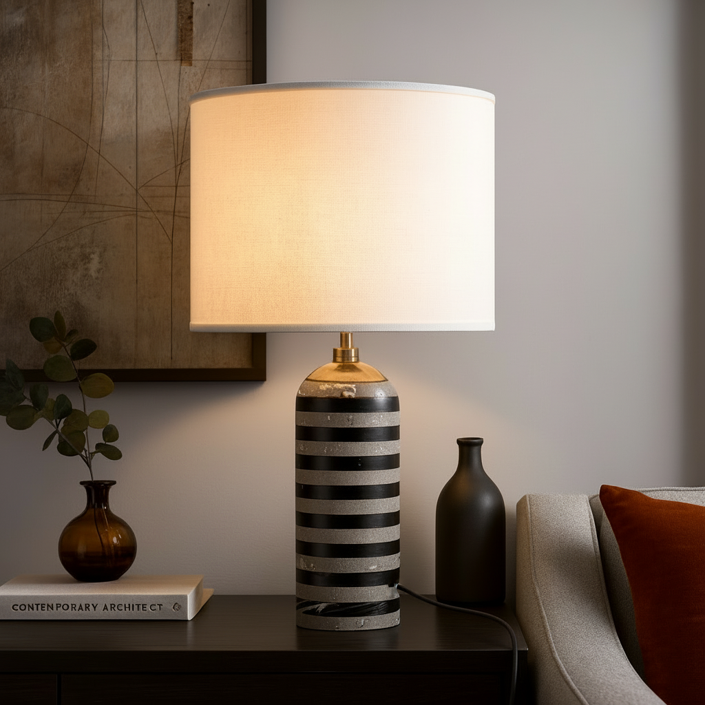 Tischlampe Marmor Gestreift | E27 | Stoffschirm | Modern