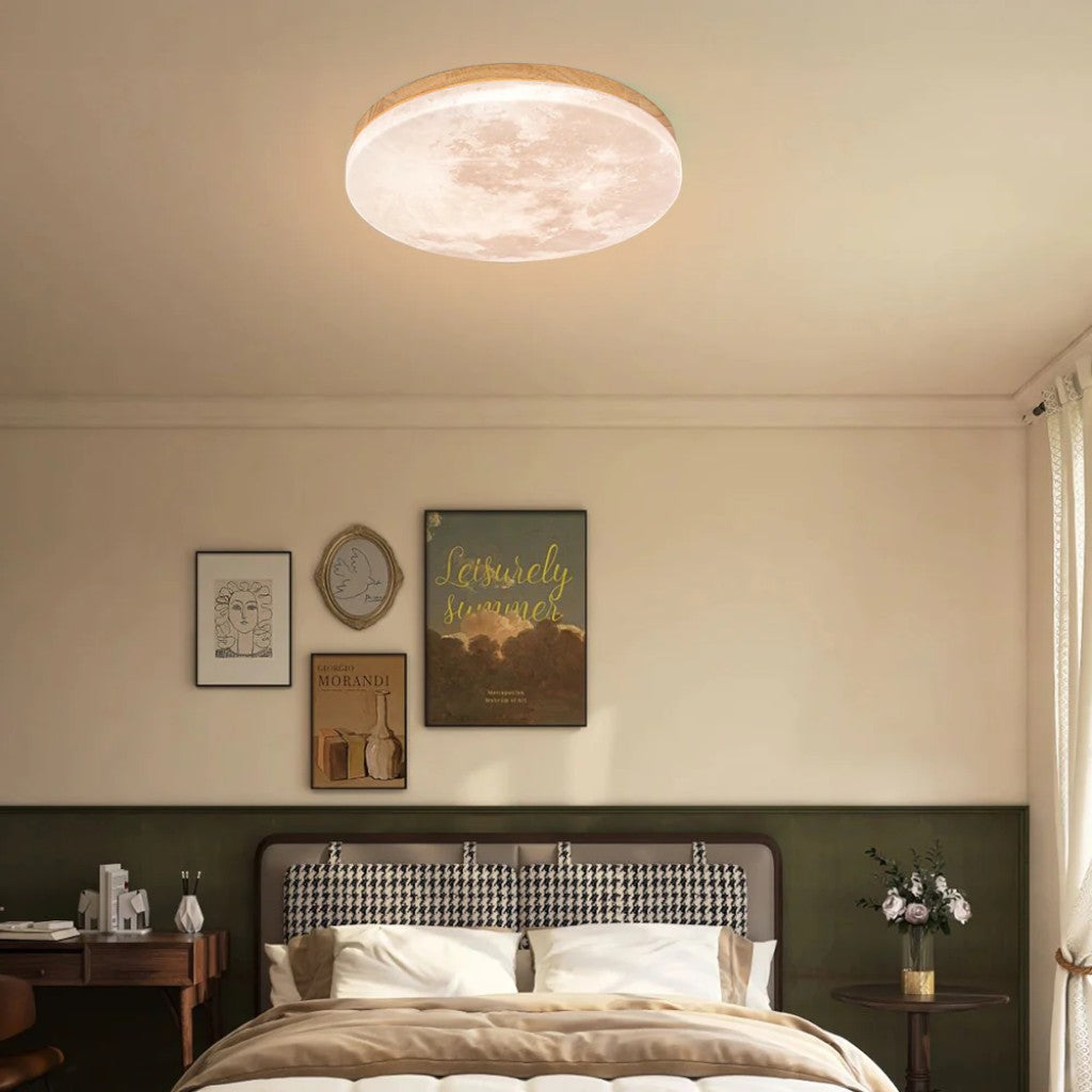 Moon LED-Deckenleuchte mit Holzrahmen | Organisches Mond-Design | Flush-Mount