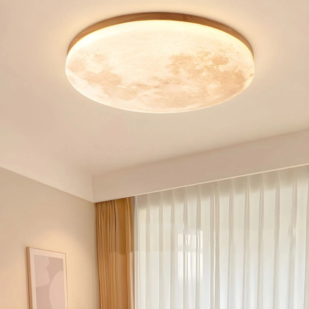 Moon LED-Deckenleuchte mit Holzrahmen | Organisches Mond-Design | Flush-Mount
