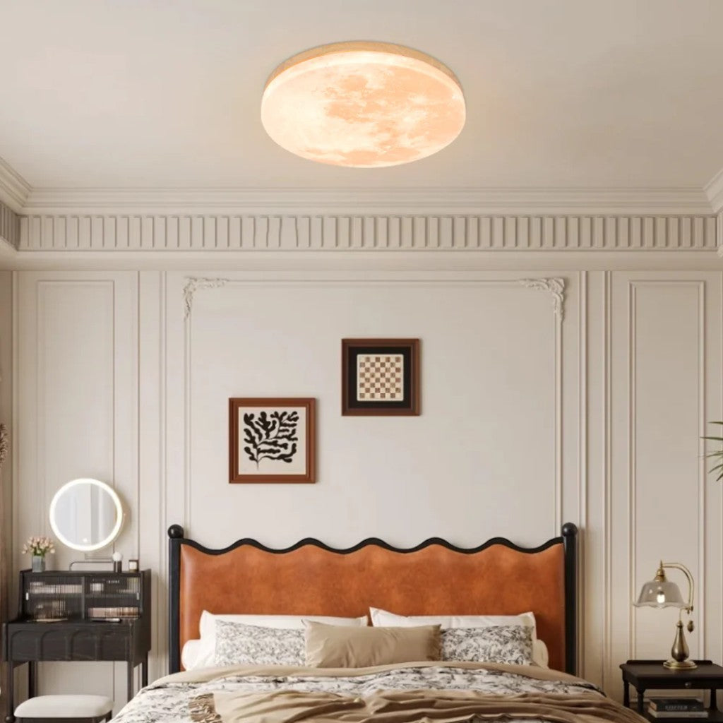 Moon LED-Deckenleuchte mit Holzrahmen | Organisches Mond-Design | Flush-Mount