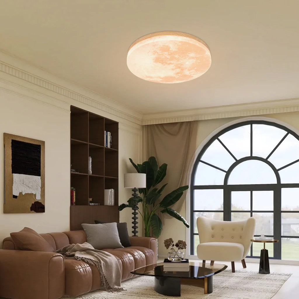 Moon LED-Deckenleuchte mit Holzrahmen | Organisches Mond-Design | Flush-Mount