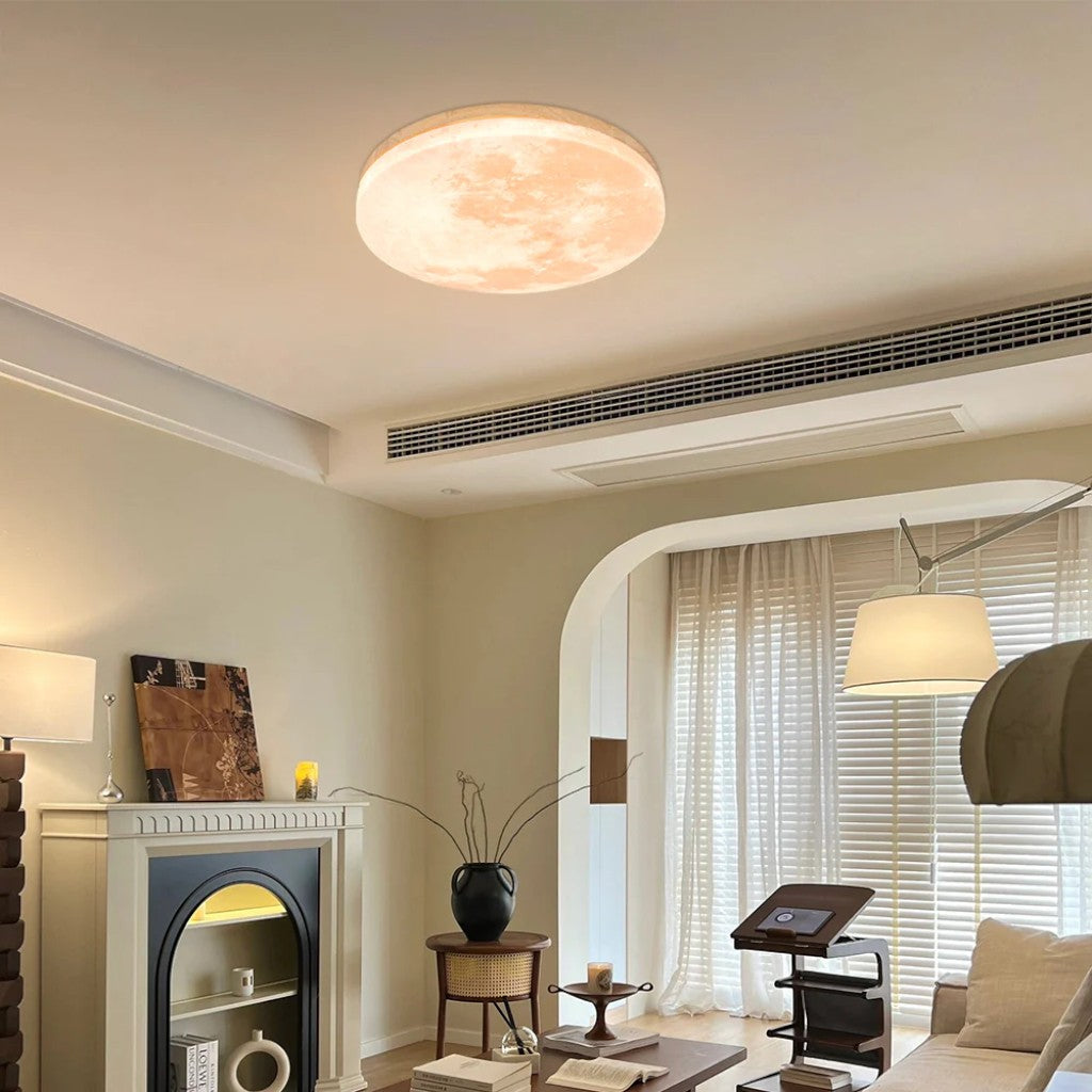 Moon LED-Deckenleuchte mit Holzrahmen | Organisches Mond-Design | Flush-Mount