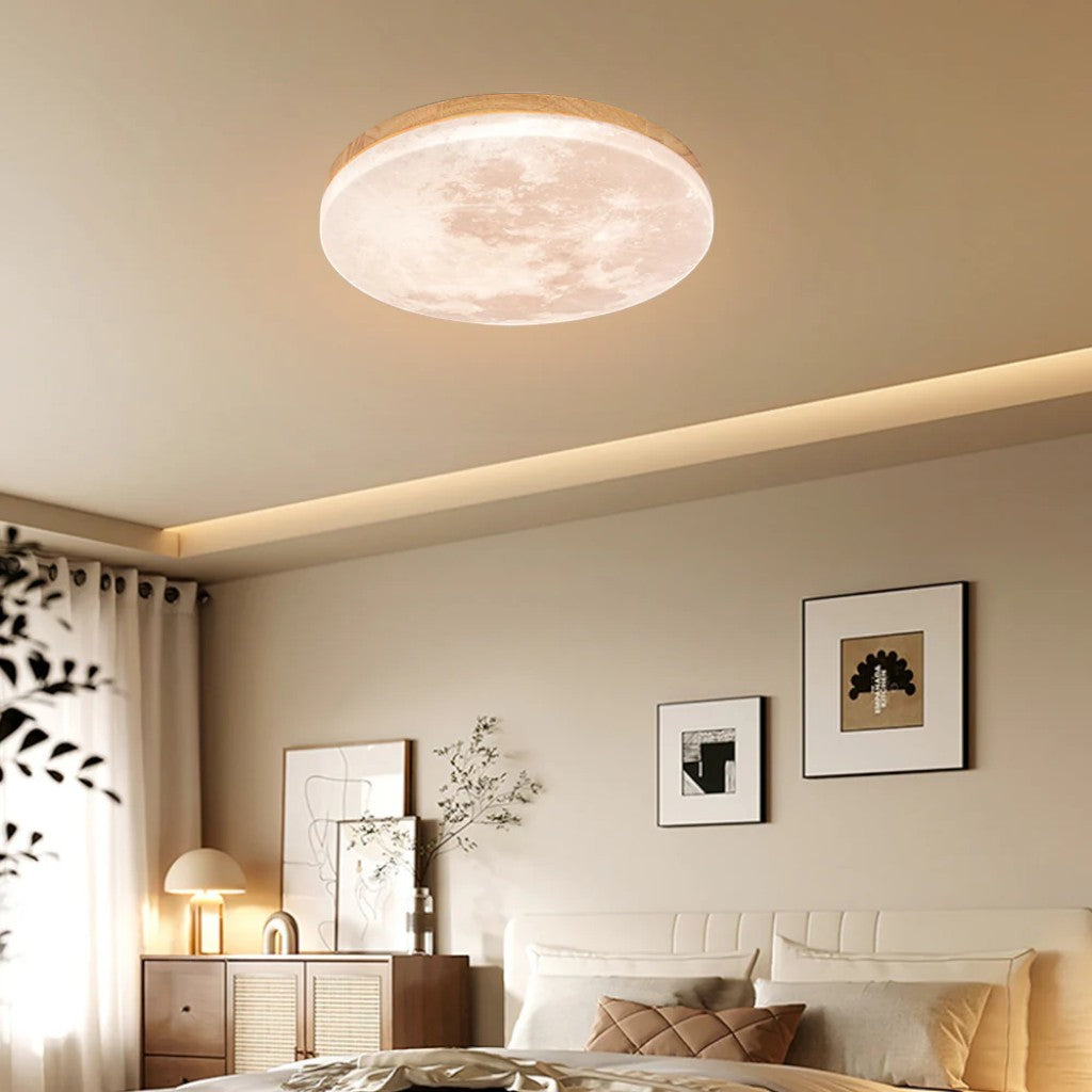 Moon LED-Deckenleuchte mit Holzrahmen | Organisches Mond-Design | Flush-Mount