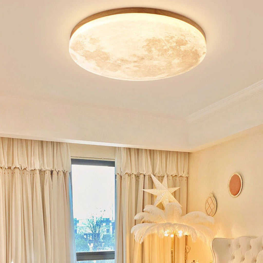 Moon LED-Deckenleuchte mit Holzrahmen | Organisches Mond-Design | Flush-Mount