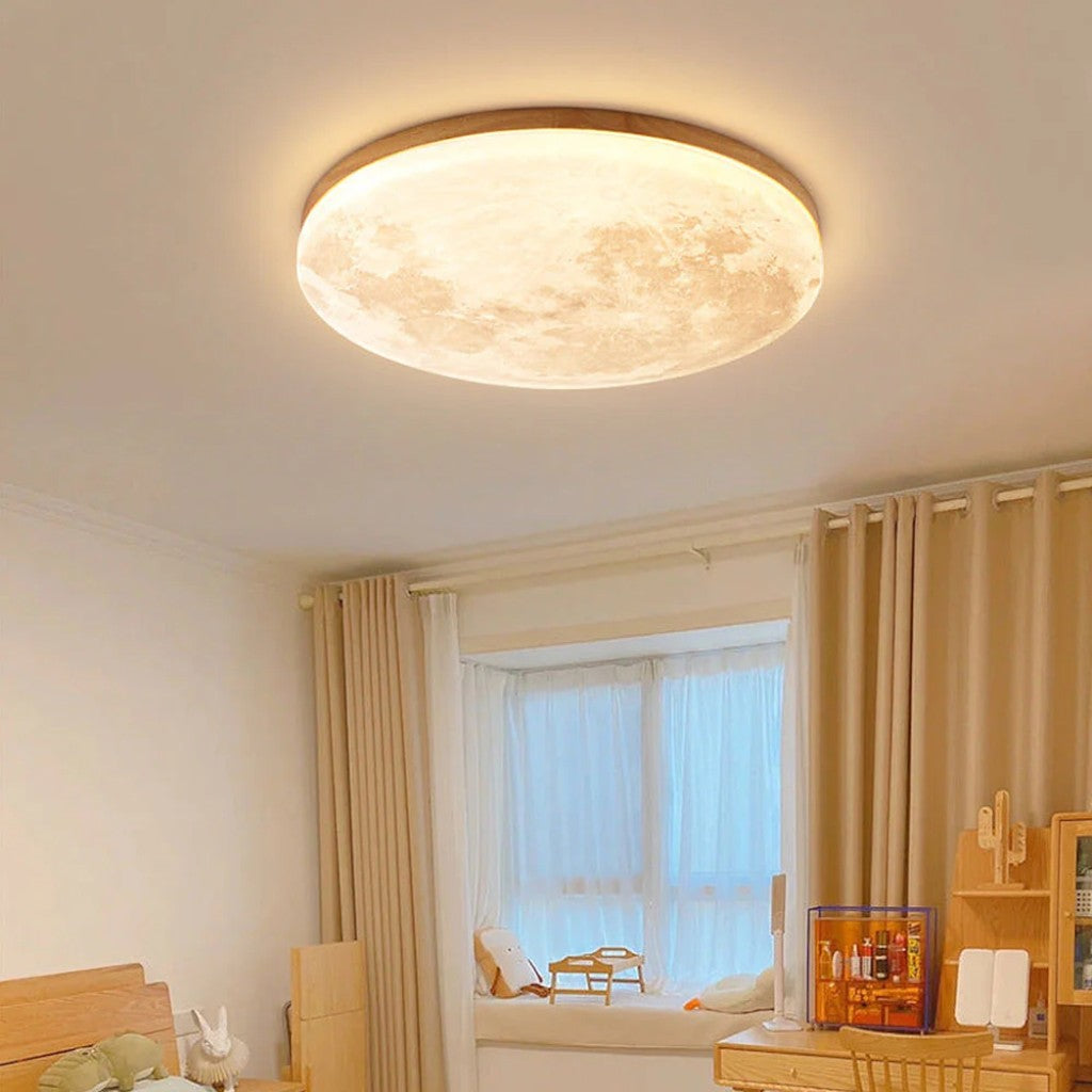 Moon LED-Deckenleuchte mit Holzrahmen | Organisches Mond-Design | Flush-Mount