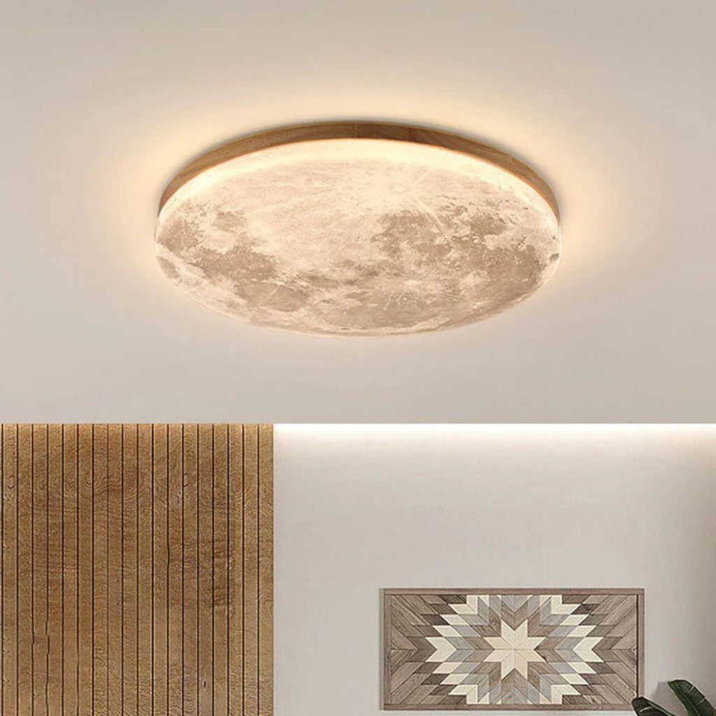 Moon LED-Deckenleuchte mit Holzrahmen | Organisches Mond-Design | Flush-Mount