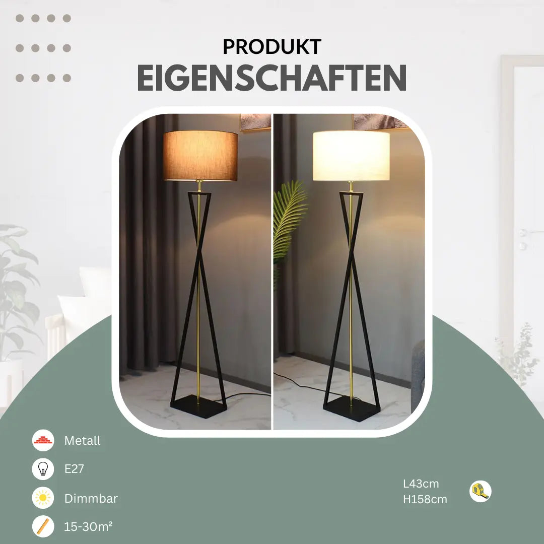 Stehlampe | Schwarz & Gold | Dimmbar | Modernes Lichtdesign