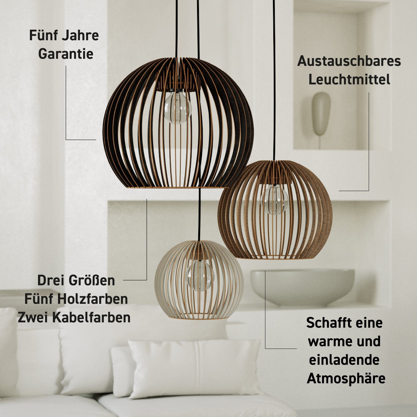 Pendelleuchte | Holzoptik | Warmweißes Licht | Wohnzimmer & Esszimmer