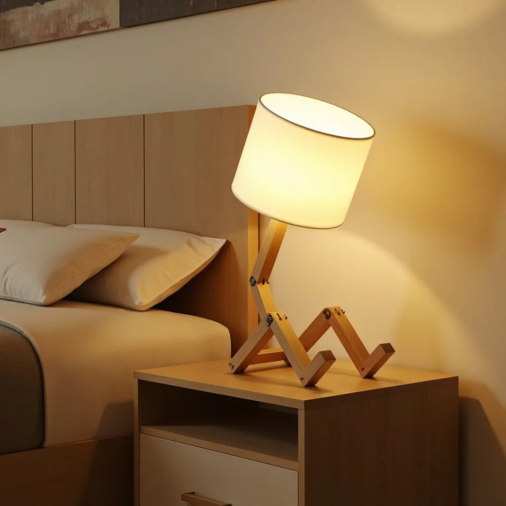 Tischlampe | Holz | Stoffschirm | Modern & LED-geeignet