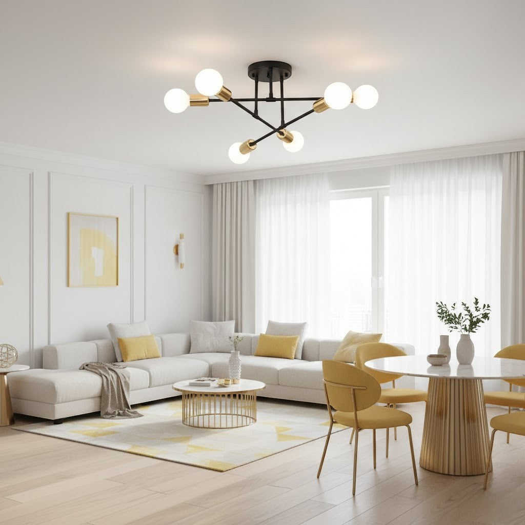 Sputnik Nordic LED-Deckenleuchte in Metall | Mid-Century Modern | 6- oder 8-flammig
