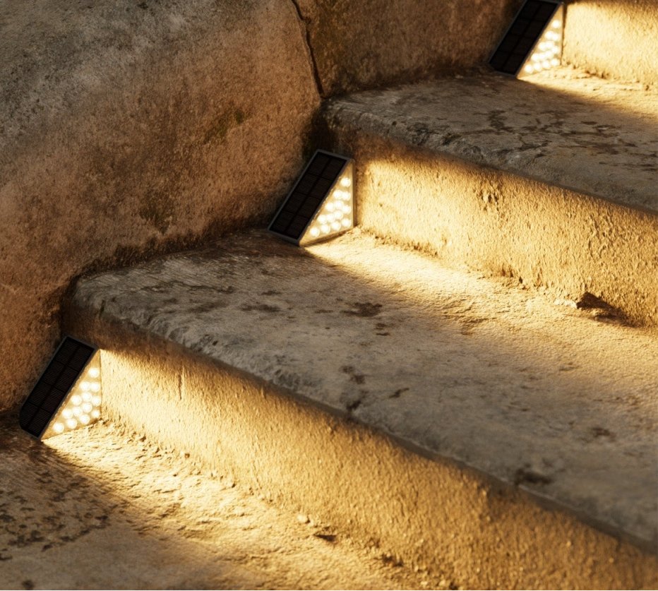 Solar-Stufenleuchte LED | Dreiecksdesign | IP65 Außenleuchte | Treppen & Wege
