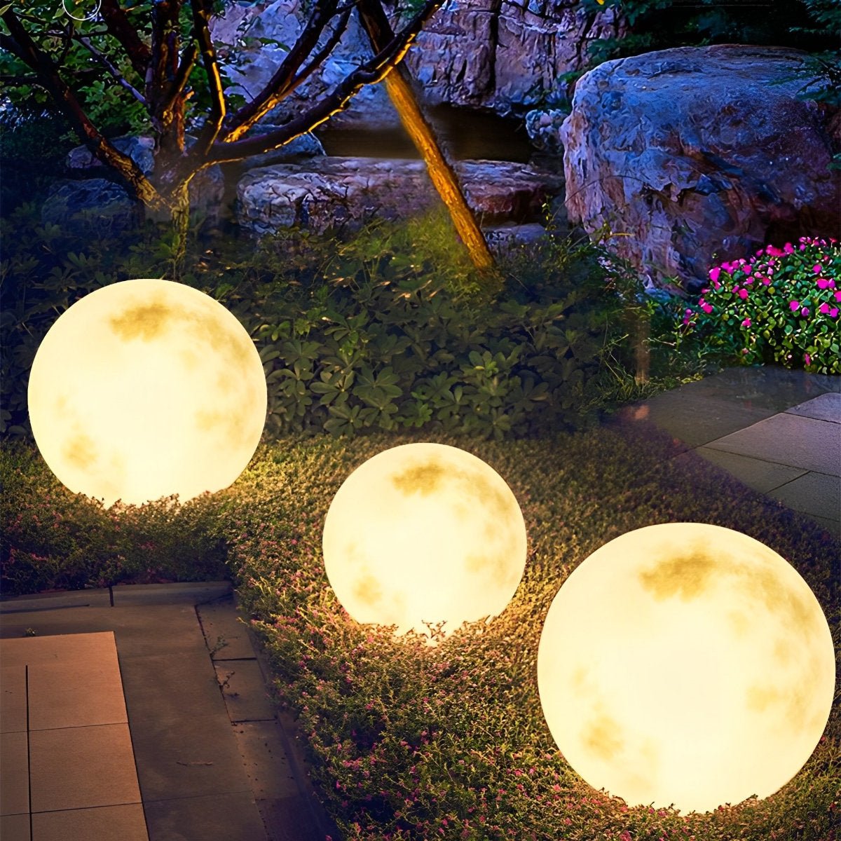 Solar-Gartenleuchte Mondkugel | LED 3000K | IP67 | Außen-Stehlampe