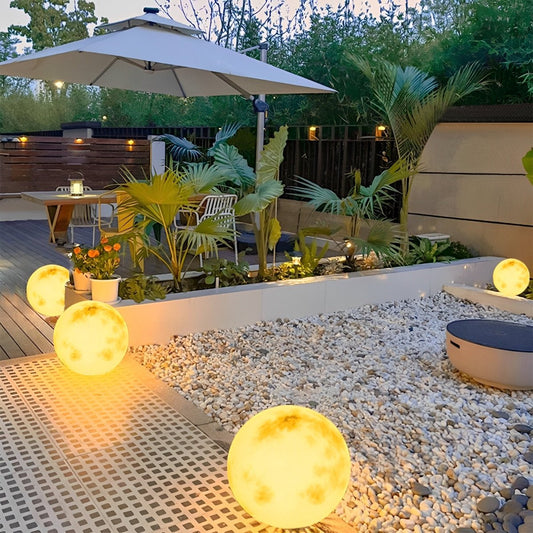 Solar-Gartenleuchte Mondkugel | LED 3000K | IP67 | Außen-Stehlampe